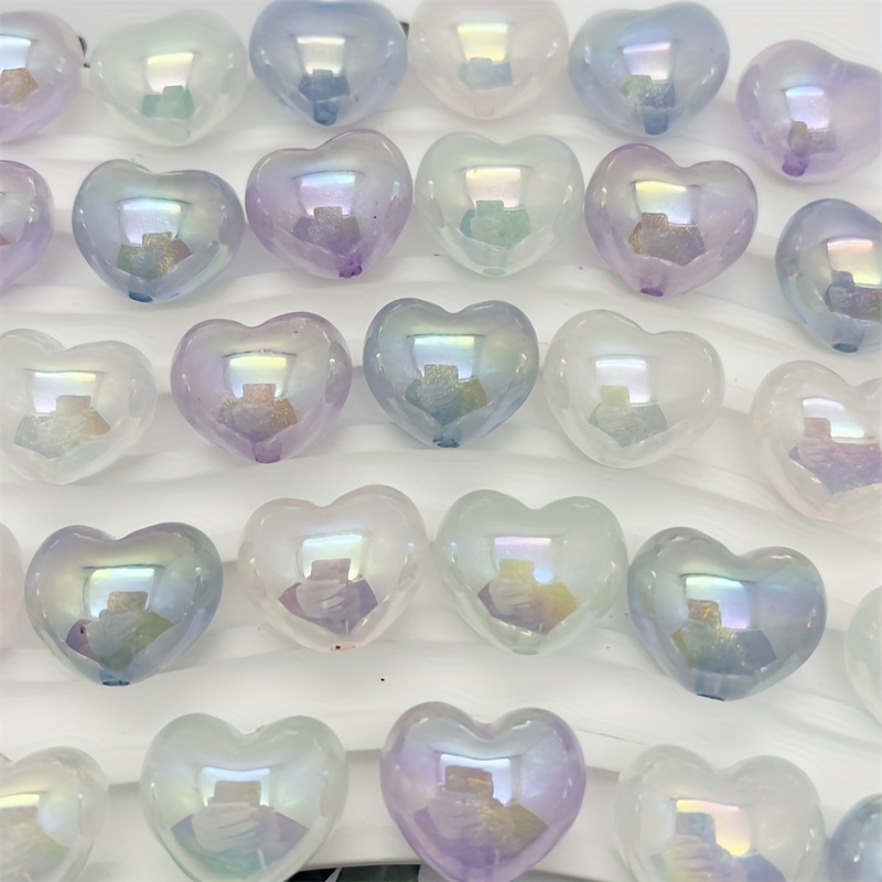 20 Acrylic UV Plated Glow Dark Heart Beads 22mm Assortment DIY Jewelry Making